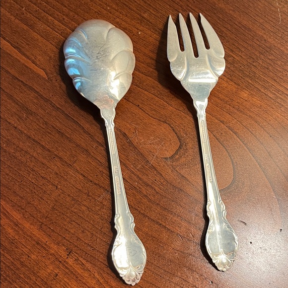 Vintage Deep Silver Serving Spoon and Fork 9” - Picture 5 of 7